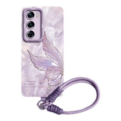 洛可可蝴蝶带防丢挂绳液态硅胶壳