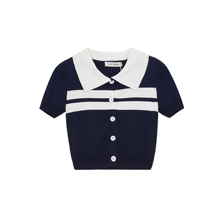 FF BLUE miu系海军风 修身显瘦学院风polo上衣白色半身裙时髦套装