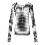 ourhour 袖口开衩 薄款撞色亨利领显瘦打底衣 女秋设计感条纹上衣