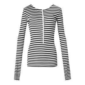 ourhour 袖口开衩 薄款撞色亨利领显瘦打底衣 女秋设计感条纹上衣