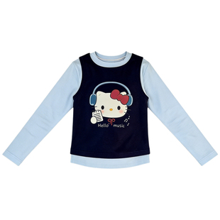 女童春装上衣巨好看薄款洋气韩版女孩假两件儿童纯棉打底长袖T恤