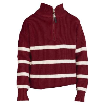 红色拉链条纹亲子装毛衣一家三口