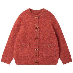 MUCMUKN【新年麋鹿】复古羊毛圈圈纱牛角扣毛衣外套开衫女童冬新