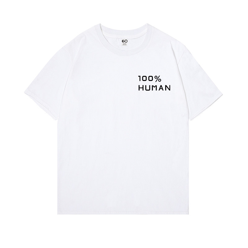 Everlane 100% Human智*仙生同款白色短袖字母印花T恤宽松圆领