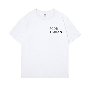 Everlane 100% Human智*仙生同款白色短袖字母印花T恤宽松圆领