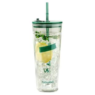 富光双层高硼硅玻璃杯子大容量咖啡牛奶果茶吸管水杯七夕情侣礼物