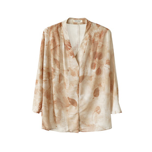 【到手179元】法式小众晕染v领七分袖衬衫别致雪纺气质衬衣上衣女