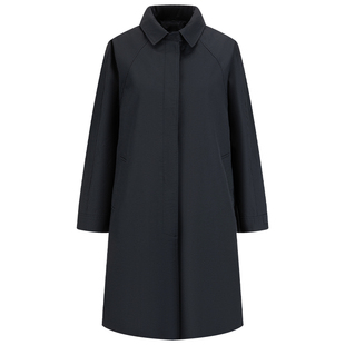 几何单元春季新款翻领暗门襟中长款棉锦混纺廓形单排扣风衣外套女