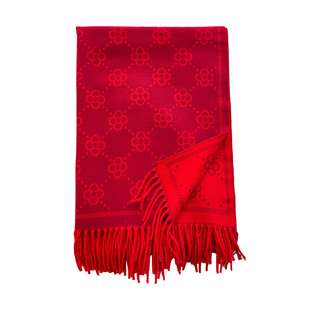 红色年会围巾双面提花仿羊绒围巾女冬季百搭保暖安克拉红披肩围脖