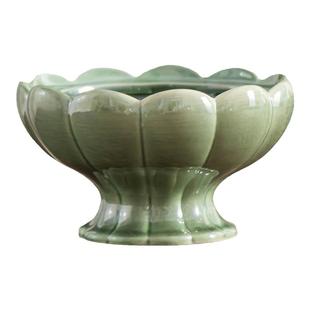 中式苔藓球花盆陶瓷家用米竹水培器皿高脚托盘客厅桌面摆件盆景盆