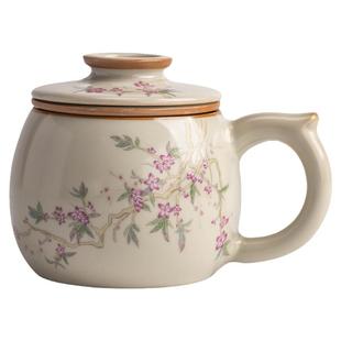 汝窑茶杯大容量陶瓷茶水分离带盖过滤泡茶水杯办公室个人专用杯子