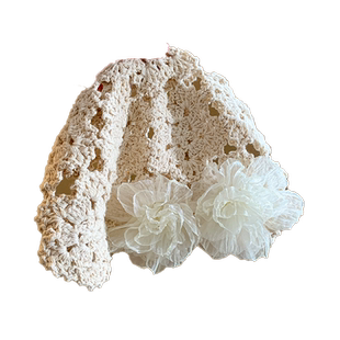 花朵镂空针织包头帽女夏天手工钩针民族风套头薄款显脸小毛线帽子