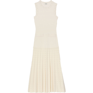 SANDRO2025秋冬女装法式洋气气质镂空百褶裙长款修身针织连衣裙