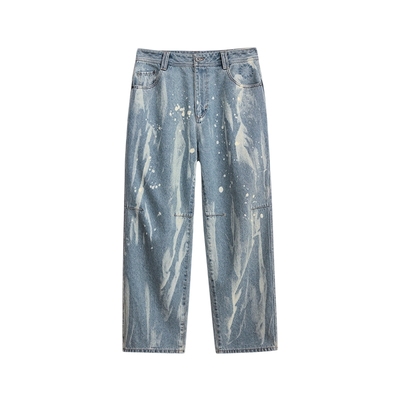 【博主同款】AMAKROM埃可龙水洗做旧扎染美式宽松复古风牛仔裤男