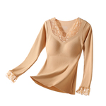 蕾丝保暖内衣套装女带胸垫免穿文胸红色本命年秋冬德绒加厚打底衫