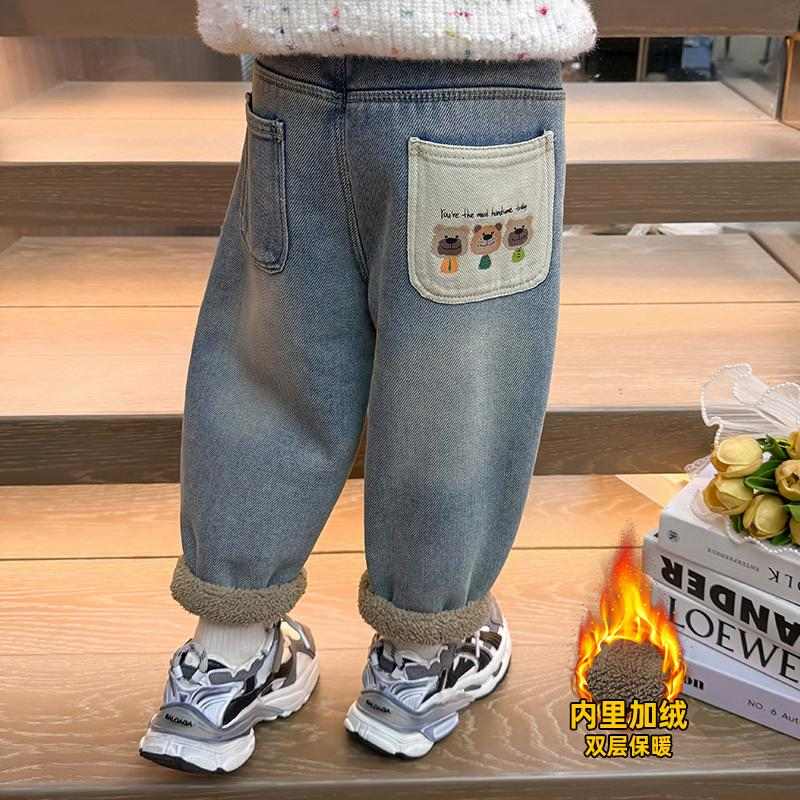 新款男女童一体绒牛仔裤宝宝加绒加厚裤子儿童冬季保暖过冬长裤潮