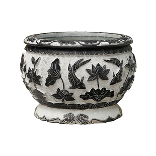 青石鱼缸仿古石雕大理石荷花锦鲤缸天然石头庭院造景花盆圆形水缸