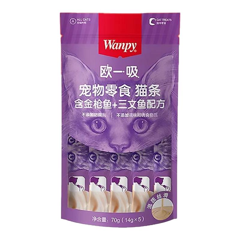 Wanpy顽皮猫条袋装多口味混合金枪鱼三文鱼成幼猫零食湿粮整箱