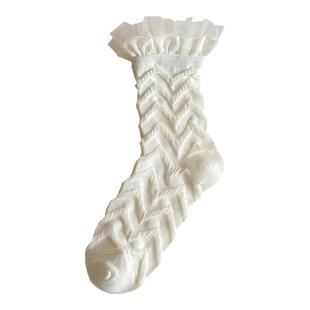 黑白百搭甜美网纱花边袜春秋日系洛丽塔学院风jk珍珠袜子女中筒袜