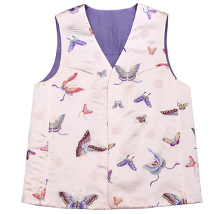 真丝库缎中式改良两面穿夹棉复古真丝提花红云纱唐装背心马夹上衣