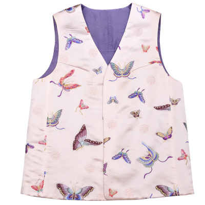 真丝库缎两面穿夹棉马夹背心上衣