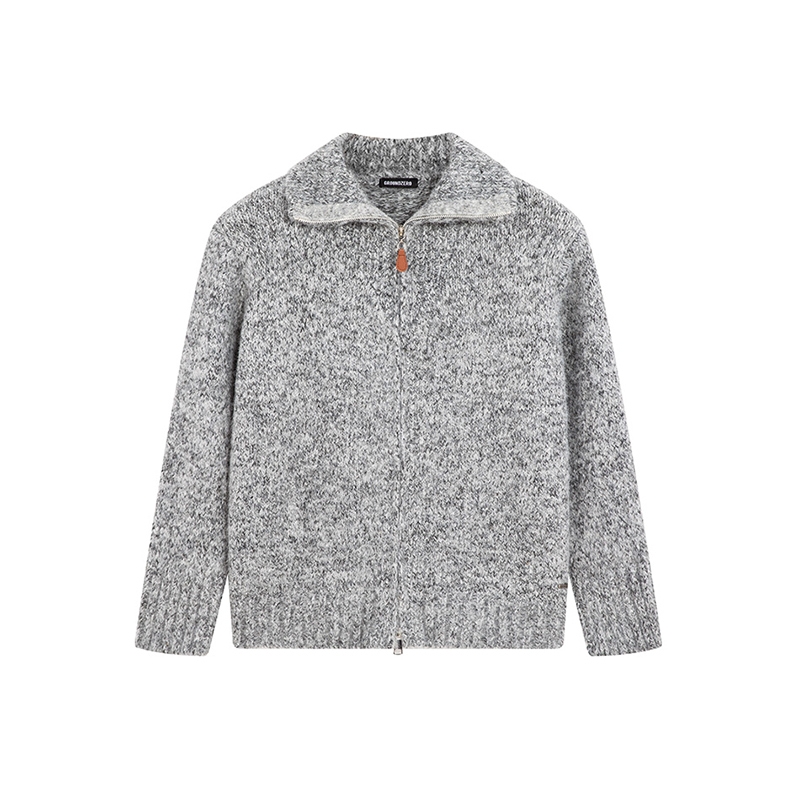 i.t GROUNDZERO韩系2025秋冬翻领麻灰衣外套长袖针织开衫女