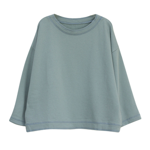 谷家 全棉宽松休闲长袖t恤女 文艺百搭简约纯色卫衣 2025春秋新款