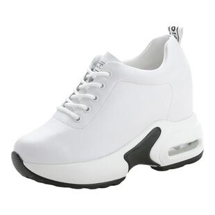 真皮内增高小白鞋女10cm春秋季时尚百搭休闲运动厚底坡跟单鞋软底