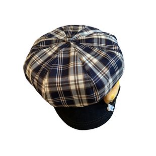 可爱眼镜小熊格纹贝雷帽女秋季甜美显脸小八角帽大头围时尚画家帽