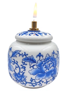 【陶瓷煤油灯-青花款】复古国风酒精煮茶 照明长明供灯创意摆件