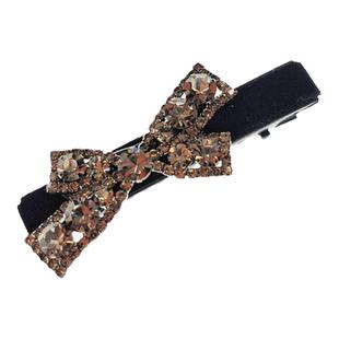 黑色丝绒发夹满钻轻奢风蝴蝶结边夹网红闪亮镶钻刘海侧边夹鸭嘴夹