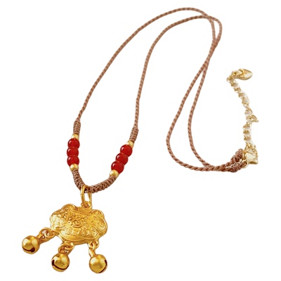 金色平安锁串珠编绳项链轻奢小众