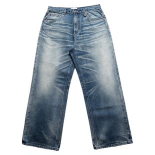 NOFAITH水洗蓝A字版型牛仔裤男秋新款做旧宽松直筒休闲长裤NK5232