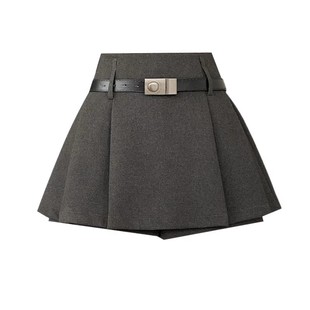 灰色毛呢百褶半身裙女秋冬季2025新款气质高腰显瘦遮肉a字短裙裤