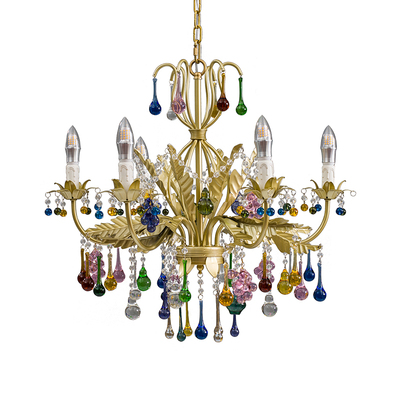 法式浮华花叶全铜彩色水晶吊灯