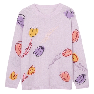 诗凡黎花朵刺绣针织套头衫马海毛羊毛混纺上衣女伊芙丽outlets店