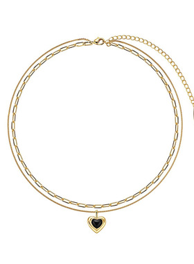 复古双层叠戴黑玛瑙爱心项链