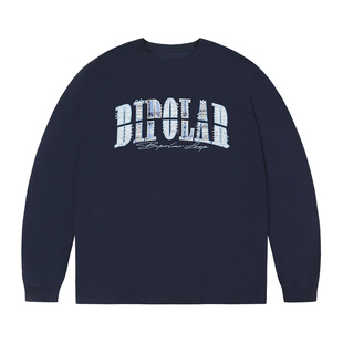 BIPOLAR蓝白灰三拼贴布长袖美式纯棉休闲百搭t恤男女同款情侣国潮