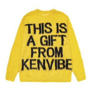 DHSS美式复古马海毛字母毛衣情侣宽松秋冬慵懒百搭休闲针织衫上衣