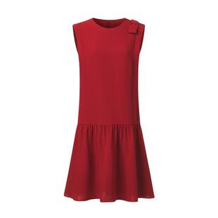 VGRASS维格娜丝夏季新款34MM重乔气质女士无袖轻礼服红色连衣裙女