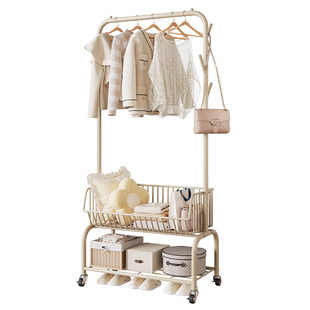 奶油风挂衣架落地卧室内衣帽架移动宿舍晾衣架家用隔夜衣服收纳架