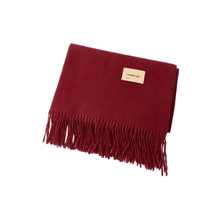 三福冬季新款围巾纯色软糯流苏红色韩系氛围感高级感围脖冬季女