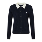 POLOWALK女式长袖针织衫2025秋冬新品纯色简约衬衫领针织开衫上衣