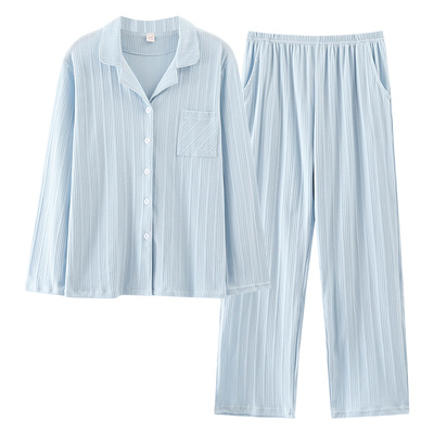 纯棉睡衣女提花舒适型家居服套装