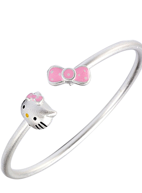 足银kt猫手镯HelloKitty可爱公主亲子款宝宝儿童婴儿纯银蝴蝶结