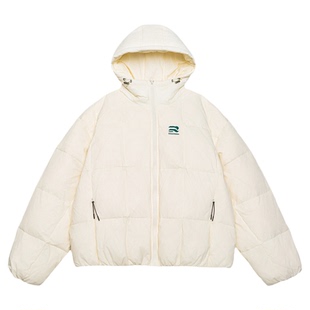 GOGOSOON羽绒服男新2025冬白色外套短款连帽面包服高级感90白鸭绒