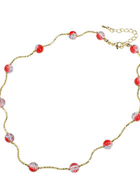 showdigu粉色琉璃项链