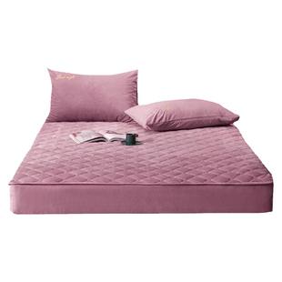 水晶绒夹棉床笠单件牛奶绒冬季加厚床罩床垫套保暖珊瑚绒床立防滑