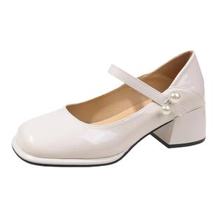 法式晚风单鞋女赫本风温柔中粗跟玛丽珍女鞋优雅淑女小皮鞋高跟鞋