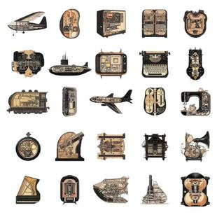 50张复古机械剖面图个性创意ins风贴纸装饰手机电脑笔记本充电宝ipad手账素材储物箱行李箱收纳柜不干胶贴纸